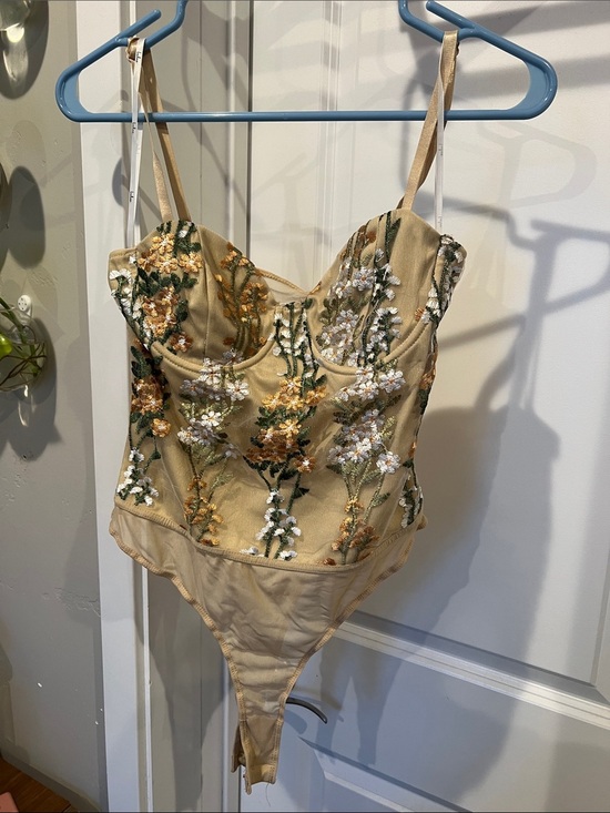 Lulus Other - Lulu's Beige Floral Embroidered Bustier Bodysuit